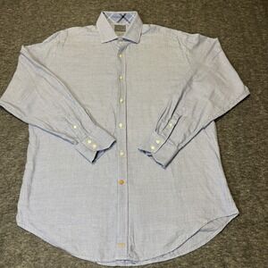 Thomas Dean-Men's L-Shirtmaker's Cloth-Flip Cuff-Button‎ Down-Blue Gingham Check